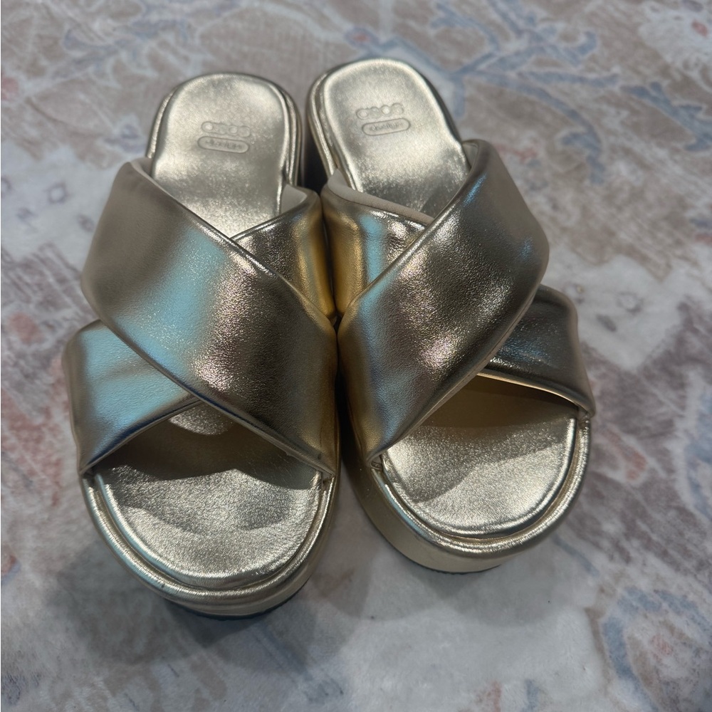 ASOS Metallic Gold Crisscross Platform Sandals